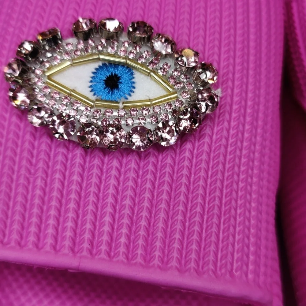 Pink Rhinestone Evil Eye Slides - Picture 2 of 6